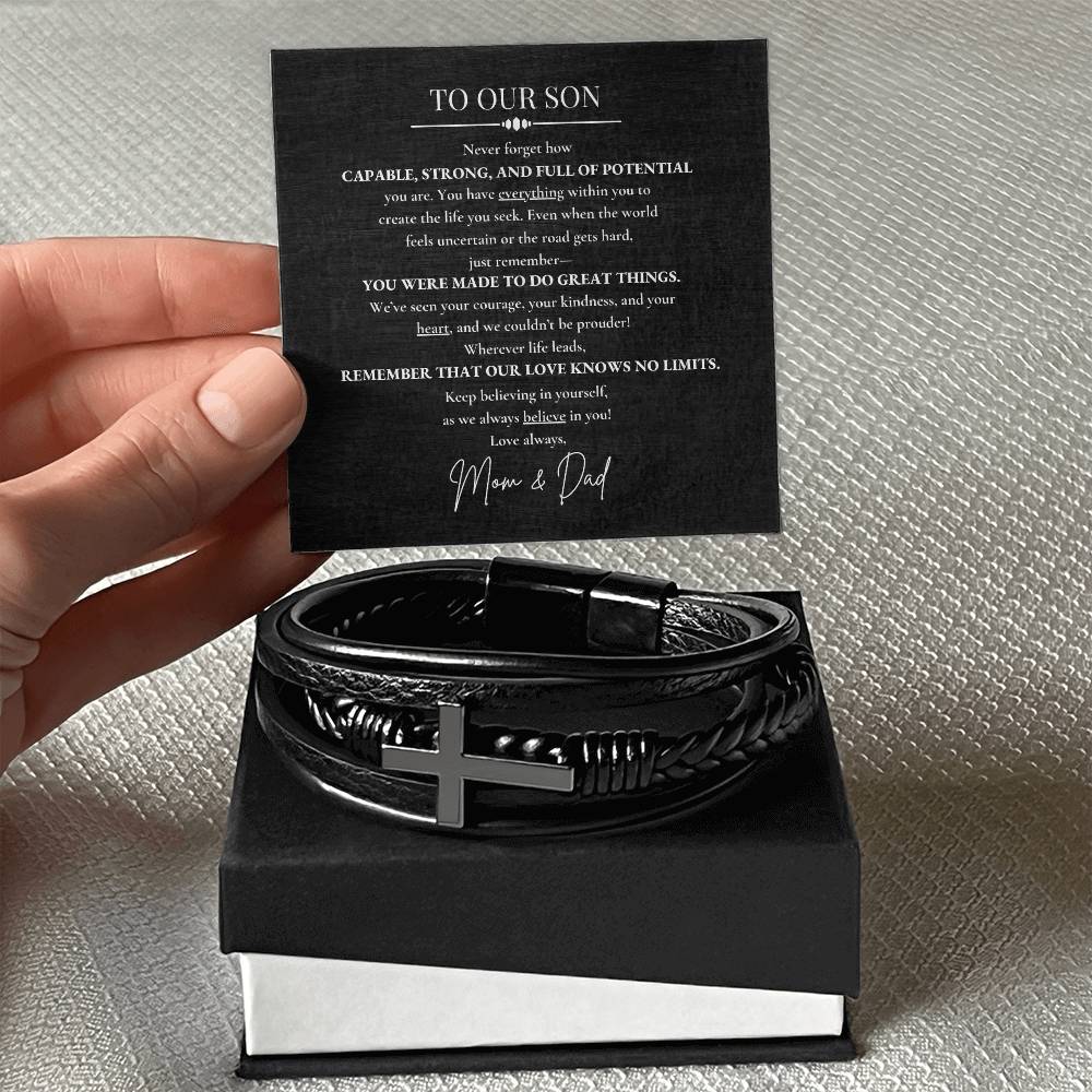 To Our Son Cross Bracelet From Mom and Dad