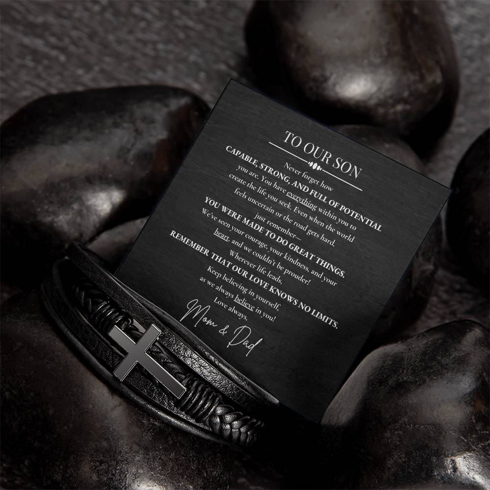 To Our Son Cross Bracelet From Mom and Dad