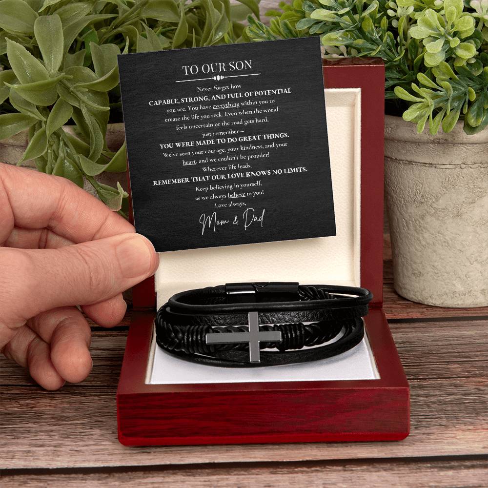 To Our Son Cross Bracelet From Mom and Dad